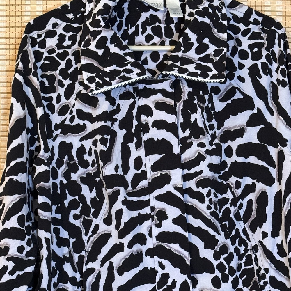 Zenergy Chico's Womens 2/ L Black Print Zip Blazer Jacket Streetwear 90's Y2K - Picture 2 of 8